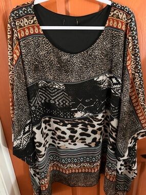 Melissa Paige Mixed-Print Tunic in Black, Tan and Rust